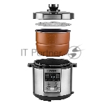 Скороварка-мультиварка электрическая Endever Vita-150 стальной, 1200 Вт, 6 л, 14 авторежимов работы, книга рецептов