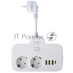 Сетевой удлинитель Amper 0,2м, 2 розетки, 3*0,75мм, 10А, 2500 Вт, 3usb, 1Type-C, 1кн, белый