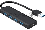 Концентратор USB 3.0 Gembird UHB-C414, 4 порта, кабель 19см, с доп питанием (Type-C)