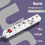 Сетевой фильтр BURO Сетевой фильтр, 6 розеток, 1.8 метра, (600SH-1.8-UPS-W ), белый {992306}