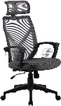 Кресло компьютерное Cactus CS-MC414-GY черный/серый, сетка/ткань, с подголов. крестов. пластик, пластик черный