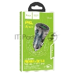 Автомобильная зарядка HOCO Z47A прозрачный 1xUSB-1xUSB-C, 3А PD30W QC3.0, черный