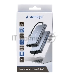 Док-станция Type-C Gembird UHB-D4, 10в1: 3xUSB3.1, Type-C PD87W, Jack 3.5, SD/TF, HDMI, RJ45, VGA, кабель 15см, алюминий