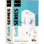 Сетевое зарядное устройство с двумя разъемами PERFEO USB-A+TYPE-C, GaN, 45W, белый (I4654)