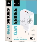 Сетевое зарядное устройство с тремя разъемами PERFEO USB-A+2xTYPE-C, GaN, 65W, белый (I4655)