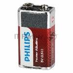 Элемент питания алкалиновый "крона" 6LR61 9В Power (блист. 1шт) Philips Б0062717