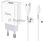 Блок питания (сетевой адаптер) HOCO C81A Asombroso single 1xUSB с кабелем USB-Lightning, 2.1A, 10W