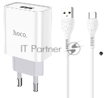 Блок питания (сетевой адаптер) HOCO C81A Asombroso single 1xUSB с кабелем Type-C, 2.1A, 10W, белый