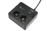 Бытовой удлинитель PowerCube, 2р с/з вык.,3USB, 3500 Вт, 16А, 1.9 м, 3*1,0 (черный) квадрат PC-1B-2M