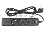 Бытовой удлинитель PowerCube, 3р с/з вык.,3USB, 3500 Вт, 16А, 1.9 м, 3*1,0 (черный) PC-6B-2M
