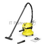 Строительный пылесос Karcher WD 2 Plus V-12/4/18 желтый, 1000 Вт, уборка сухая/сбор воды, пылесборник мешок/контейнер, 12 л