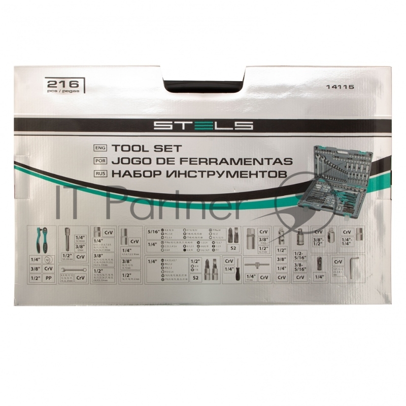 Набор инструментов STELS 141151/4'' 3/8'' 1/2'' cr-v s2 усиленный кейс 216 предм.