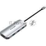 Хаб Vention USB-C to HDMI/USB 3.0x3/SD/TF/PD Docking Station Gray 0.15M Aluminum Alloy Type