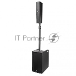 Комплект акустических систем INTREND ITSPK-VOX28 сабвуфер (2х8", 400Вт, 115dB, 40-250Гц) и звуковая колонна (4x3", 160Вт, 121dB, 190Гц-20кГц), 4-канальный микшер, MP3 плеер (USB+SD card), Bluetooth, стойка с коммутацией в комплекте (3 места)
