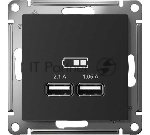 Карбон Розетка USB, 5В, 1 порт x 2,1 А, 2 порта х 1,05 А, механизм ATN001033 Schneider Electric