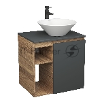Тумба Bau Dream Blackwood 60 правая, графит, раковина BAU Dream D43, смеситель для раковины высокий Hotel Black, черный
