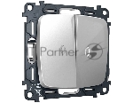Комплект механизма 2-кл выключателя с самовозвратом с подсветкой 5600K OMEGA Серебро глянец QUANT (OP4040, VM129, G14W) MO404055