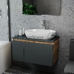 Комплект для ванной, 3 предмета (Тумба подвесная Bau Blackwood 80 графит + Раковина BAU 59х40, Смеситель высокий Hotel Still, нерж. сталь)
