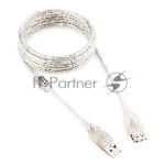 Кабель Cablexpert USB2.0 Pro, AM/AF, 3м, экран, 2 феррит.кольца, прозрачный (CCF-USB2-AMAF-TR-10)
