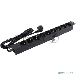 Блок розеток горизонтальный ExeGate ServerPro PDU-19H904 Al-9S-EU2.5, 19", 1U, Алюминий, 9 Schuko, кабель с евровилкой VDE-250V-16A-3*1.5mm2, 2.5 метра, черный