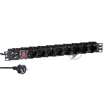 Блок розеток горизонтальный ExeGate ServerPro PDU-19H805 Al-8S-EU3-SW, 19", 1U, Алюминий, 8 Schuko, кабель с евровилкой VDE-250V-16A-3*1.5mm2, 3 метра, выкл. с подсветкой, черный
