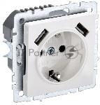 Розетка 1-местная IEK BRITE РЮш10-2-БрБ (BR-R14-16-U21-D31-K01) с заземлением, с защитными шторками, 16А, с USB A+A 5В 3,1А, белый