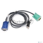 Шнур, мон+клав+мышь USB ATEN, SPHD15=>HD DB15+USB A-Тип, Male-2xMale, 8+4 проводов, опрессованный, 1.8 метр., черный, (2L-5202U)