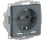 Розетка SE AtlasDesign Грифиль SO + USB A+A, 5В/2,4А, 2х5В/1,2А, механизм