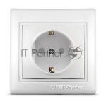 Розетка 1-м СП Севиль 16А IP32 с заземл. защ. шторки бел. UNIVersal С0049