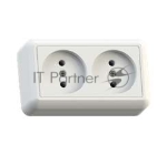 Розетка Кунцево-Электро 2-м ОП Оптима 10А IP20 РА10-373 (в компл. с монтажной пластиной) без заземл. белый