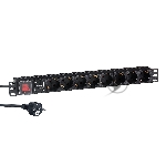 Блок розеток горизонтальный ExeGate ServerPro PDU-19H807 Al-8S-EU2-SW-SPD1, 19", 1U, Алюминий, 8 Schuko, кабель с евровилкой VDE-250V-16A-3*1.5mm2, 2 метра, выкл. с подсветкой, SPD1, черный