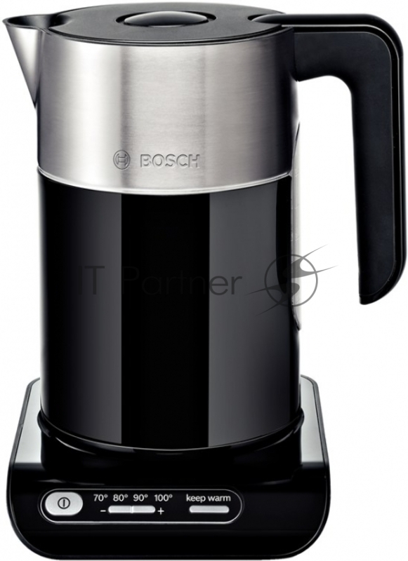 Чайник электрический Bosch TWK8613 черный/серебристый, 1.5 л, 2400 Вт, скрытый нагревательный элемент, поддержание температуры