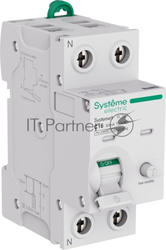 Автоматический выключатель дифф. тока (АВДТ) Systeme Electric S9D51616 Systeme9 1P+N C 16A 6kA 30мА Тип-AC 230В