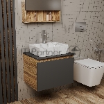 Комплект: тумба Bau Dream Blackwood графит 60, 1 ящик, раковина прямоугольная BAU Cerama 48х37, мрамор, смеситель Hotel Dream, нерж сталь