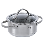 Кастрюля VICTORY 16x8см/1,3л, нержавеющая сталь 18/10, стеклянная крышка, капсульное дно