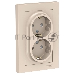 Розетка 2-м СП AtlasDesign 16А IP20 с заземл. защ. шторки в сборе беж. SE ATN000226