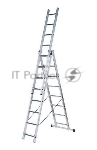 Лестница FIT 65434трехсекционная алюминиевая 3х9 ступеней h=257/449/641см вес 11.18кг