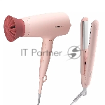 Прибор для укладки волос Philips набор фен + выпрямитель. Цвет розовый