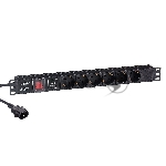 Блок розеток горизонтальный ExeGate ServerPro PDU-19H609 Al-6S-C14-2, 19", 1U, Алюминий, 6 Schuko, кабель с вилкой C14 VDE-250V-10A-3*1.0mm2, 2 метра, выкл. с подсветкой, SPD1, черный