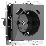 Розетка с заземлением, шторками и USB тип A+C (графит акрил)