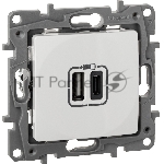Зарядное устройство 2xUSB тип A/тип C, белый