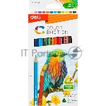 Карандаши цветные Deli EC00200 Color Emotion, трехгранный профиль, липа, 12 цветов, коробка с европодвесом (12шт)
