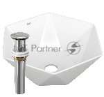 Раковина накладная на столешницу BAU Crystal 40х40, белая + выпуск клик-клак, хром