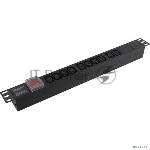 Блок розеток горизонтальный ExeGate ServerPro PDU-19H001 Al-10С13-C14-SW, 1U, Алюминий, 10 IEC 320 C13, С14, выкл. с подсветкой, черный