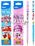 Карандаш чернографитный Deli EU53500 Super Wings 2B, шестигранный, ассорти (12шт) ластик, вид 7