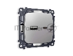 Комплект механизма розетки OMEGA Сталь матовый 2USB A+C 20W 3000mA (быстрая зарядка) QUANT (OP5110, VM177) MO511010