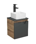 Тумба Bau Dream Blackwood 35 с ящиком, графит, раковина BAU Mini 37х23, смеситель для раковины высокий Hotel Still, нержавеющая сталь, выпуск клик клак, белый
