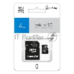 Флеш карта Micro SDHC 4Gb Smartbuy Сlass 4, адаптер в комплекте