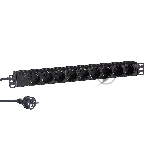 Блок розеток горизонтальный ExeGate ServerPro PDU-19H903 Al-9S-EU2, 19", 1U, Алюминий, 9 Schuko, кабель с евровилкой VDE-250V-16A-3*1.5mm2, 2 метра, черный