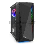 Компьютерный корпус Minitower ExeGate EX294384RUS Mistery R2 (mATX, без БП, 2*USB+1*USB 3.0, аудио, черный, 1 вент. 12см с RGb подсветкой и полоса на передней панели, боковая панель - закаленное стекло)